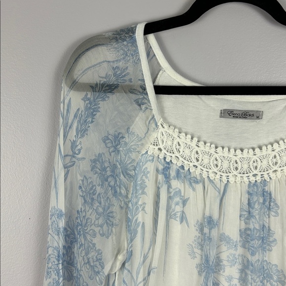 Elena Baldi Silk Floral Long Sleeve Whimsical Ethereal Blouse Medium White Blue - Picture 6 of 15